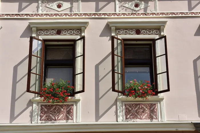 Framed Print : House Facade with Windows Print, Skofja Loka, Slovenia Framed Print : House Facade with Windows Print, Skofja Loka, Slovenia