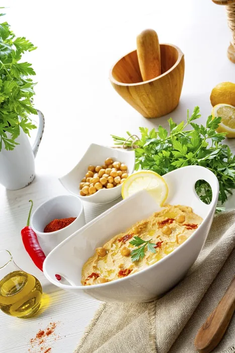 Framed Print : Hummus Print with Lemon and Chilli on White Background