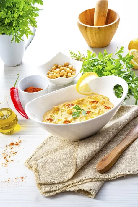 Framed Print : Hummus Print with Lemon and Chilli on White Background Framed Print : Hummus Print with Lemon and Chilli on White Background