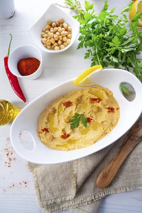 Framed Print : Hummus Print with Lemon and Chilli on White Background Framed Print : Hummus Print with Lemon and Chilli on White Background