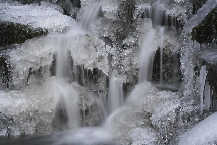 Framed Print : Iced-over Stream Print, Hoher Westerwald Region, Germany