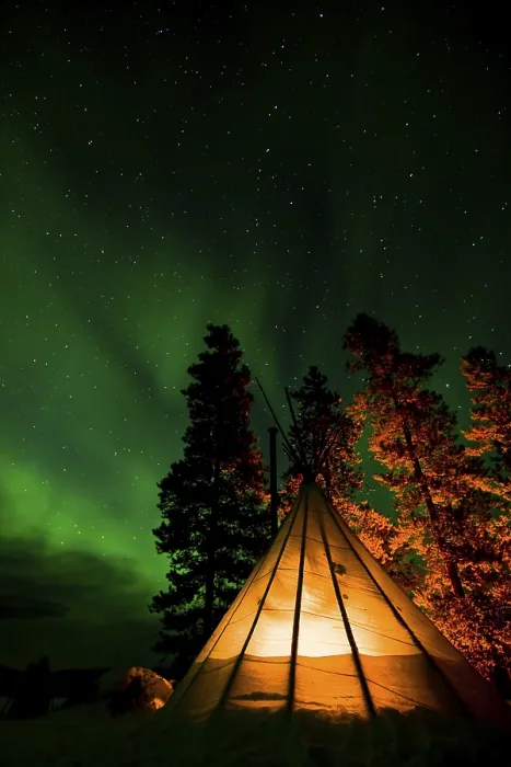 Framed Print : Aurora Borealis Illuminated Teepee Print Framed Print : Aurora Borealis Illuminated Teepee Print
