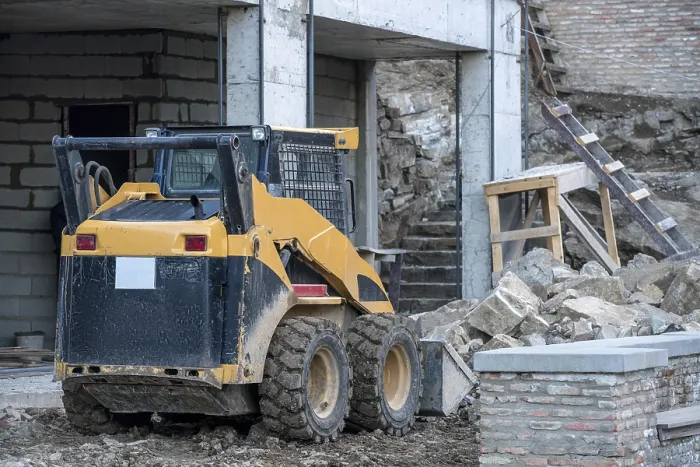 Framed Print : Skid Loader on Building Construction Print Framed Print : Skid Loader on Building Construction Print