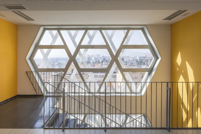 Framed Print : Modern Auditorium with Hexagonal Window Design Print Framed Print : Modern Auditorium with Hexagonal Window Design Print