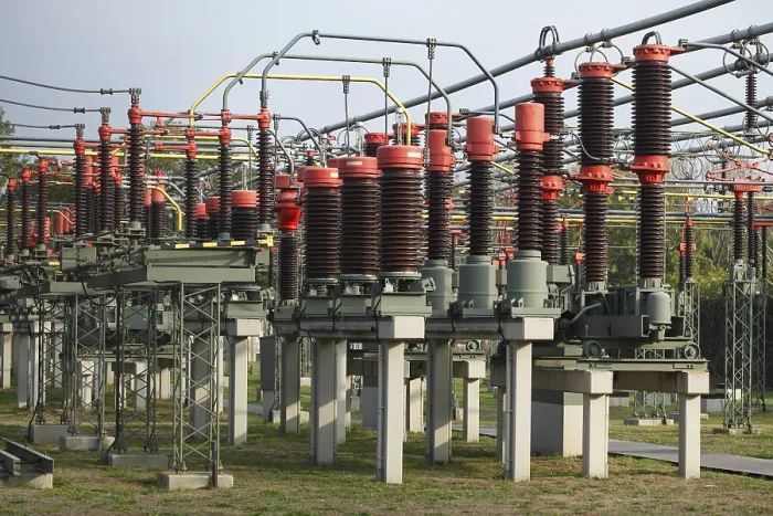 Framed Print : Isolators at an Electrical Substation Print, Bremen, Germany