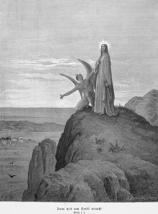 Framed Print : Jesus Tempted by the Devil, Steel Engraving Print 1885 Framed Print : Jesus Tempted by the Devil, Steel Engraving Print 1885