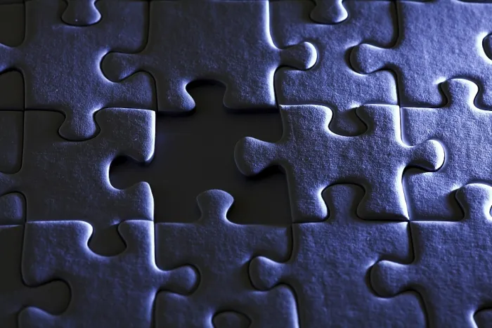 Framed Print : Missing Piece Jigsaw Print in Blue Light Framed Print : Missing Piece Jigsaw Print in Blue Light