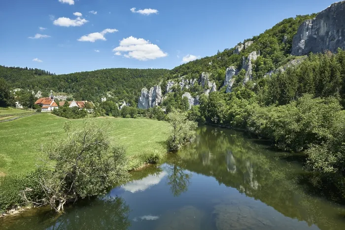 Framed Print : Jurassic Limestone Rocks Reflected in the Danube Print Framed Print : Jurassic Limestone Rocks Reflected in the Danube Print