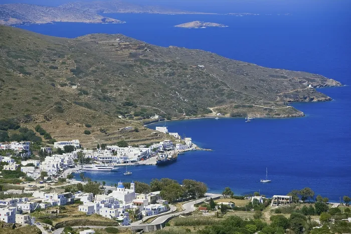 Framed Print : Katapola Harbour Elevated View Print, Amorgos Island, Greece Framed Print : Katapola Harbour Elevated View Print, Amorgos Island, Greece