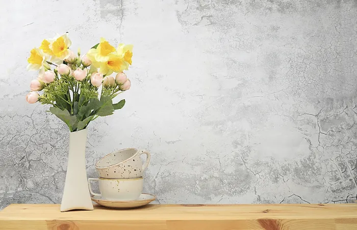 Framed Print : Kitchen Table Print with Spring Flowers and Coffee Cups Framed Print : Kitchen Table Print with Spring Flowers and Coffee Cups