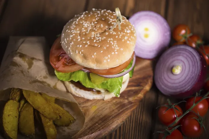 Framed Print : Large Appetizing Burger Print - Close-up Framed Print : Large Appetizing Burger Print - Close-up