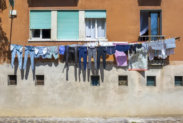 Framed Print : Laundry Drying on a Clothesline Print, Burano Island, Italy Framed Print : Laundry Drying on a Clothesline Print, Burano Island, Italy