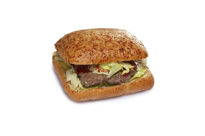 Framed Print : Print of Burger with Beef and Vegetables Layout Framed Print : Print of Burger with Beef and Vegetables Layout