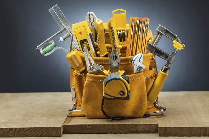 Framed Print : Leather Working Tool Belt Print with Construction Tools Framed Print : Leather Working Tool Belt Print with Construction Tools