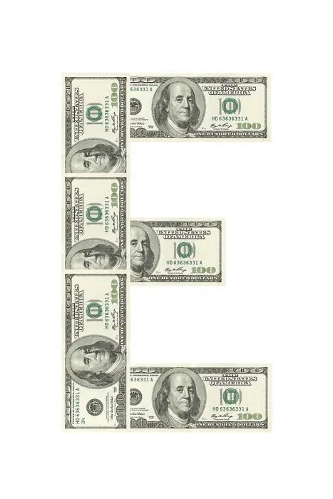 Framed Print : Letter E Made of Dollars Print Isolated on White Background Framed Print : Letter E Made of Dollars Print Isolated on White Background