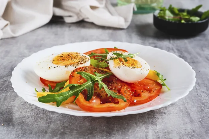 Framed Print : Light Appetizer Print of Tomatoes, Egg and Arugula Framed Print : Light Appetizer Print of Tomatoes, Egg and Arugula