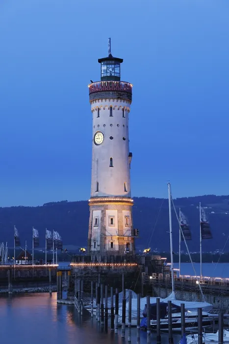 Framed Print : Lighthouse at the harbour at dusk Print, Lindau, Germany Framed Print : Lighthouse at the harbour at dusk Print, Lindau, Germany