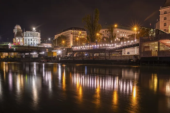 Framed Print : Lights in Danube Canal Print, Vienna, Austria Framed Print : Lights in Danube Canal Print, Vienna, Austria