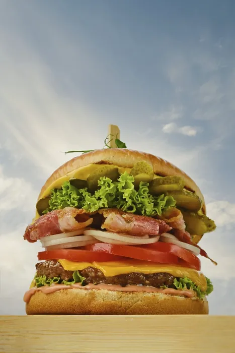 Framed Print : Low Angle View of Beef Burger Print Framed Print : Low Angle View of Beef Burger Print