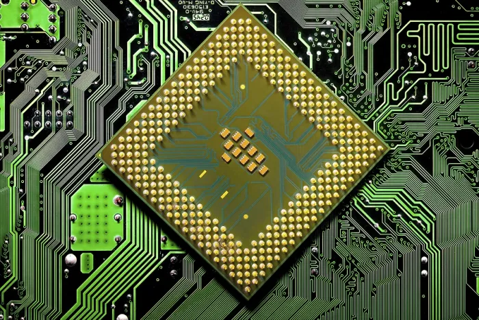 Framed Print : Macro Close-up of PC Processor Circuit Board Print