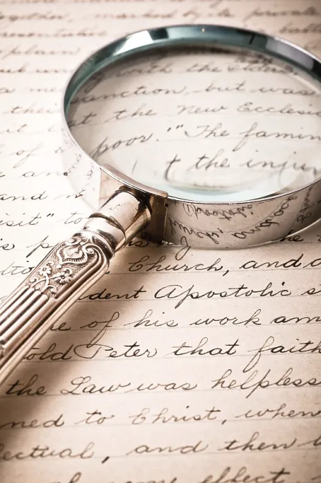 Framed Print : A Magnifying Glass Over Antique Cursive Script Print Framed Print : A Magnifying Glass Over Antique Cursive Script Print