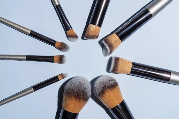 Framed Print : Makeup Brush Print - Blue Background Framed Print : Makeup Brush Print - Blue Background