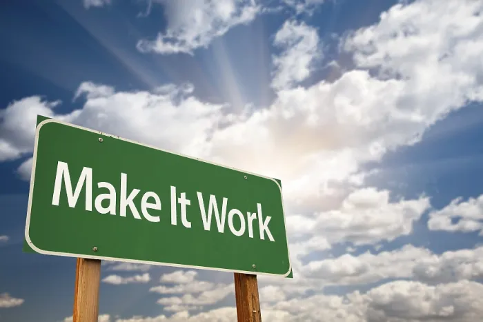 Framed Print : Make it Work Green Road Sign Print with Dramatic Clouds Framed Print : Make it Work Green Road Sign Print with Dramatic Clouds
