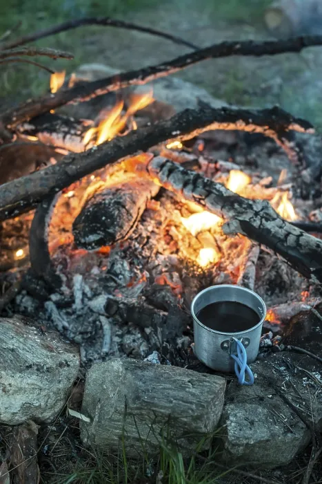 Framed Print : Making Coffee on Campfire in the Forest Print Framed Print : Making Coffee on Campfire in the Forest Print