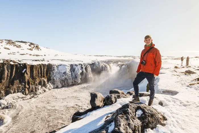 Framed Print : Man with Camera at Selfoss Waterfall Print, Iceland Framed Print : Man with Camera at Selfoss Waterfall Print, Iceland