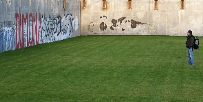 Framed Print : Man Looking at Graffiti in Berlin, Print Framed Print : Man Looking at Graffiti in Berlin, Print
