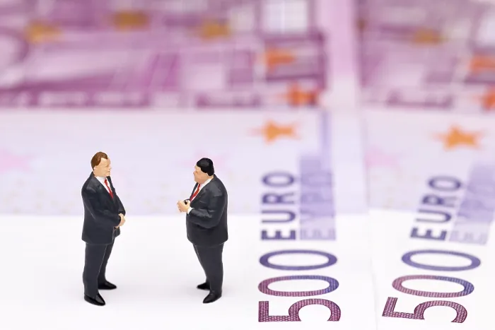 Framed Print : Manager, miniature figures on banknotes Print