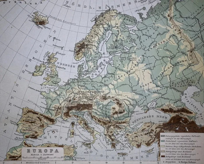 Framed Print : Elevation Map of Europe (1890) Print Framed Print : Elevation Map of Europe (1890) Print