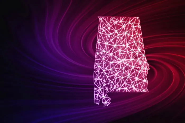 Framed Print : Alabama Print, Polygonal Mesh Line Map