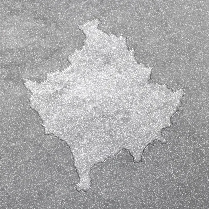 Framed Print : Silver Background Map of Kosovo Print