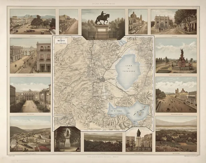 Framed Print : Map and Localities, Mexico Print, circa 1900 Framed Print : Map and Localities, Mexico Print, circa 1900