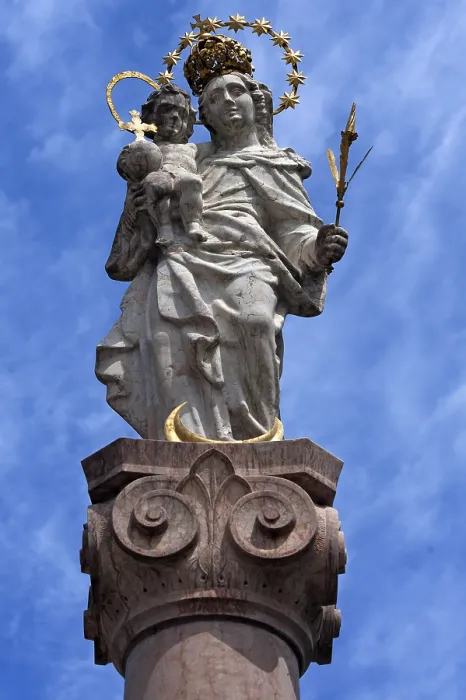 Framed Print : Marian Column Print Against Cloudy Sky, Murnau, Germany