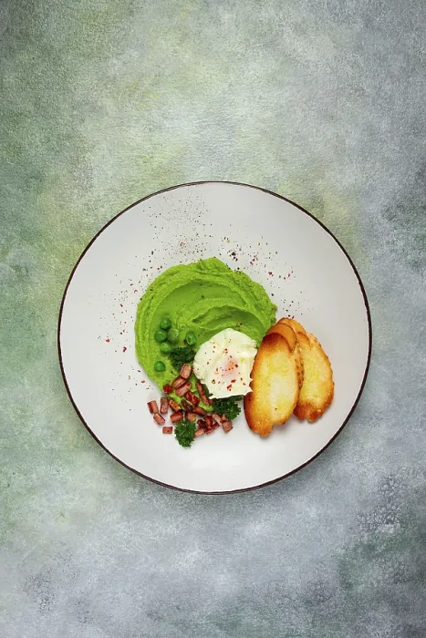 Framed Print : Mashed Peas with Boiled Egg, Fried Bacon Print Framed Print : Mashed Peas with Boiled Egg, Fried Bacon Print
