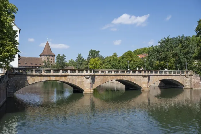 Framed Print : Maxbrücke with Reflection Print, Nuremberg, Germany Framed Print : Maxbrücke with Reflection Print, Nuremberg, Germany