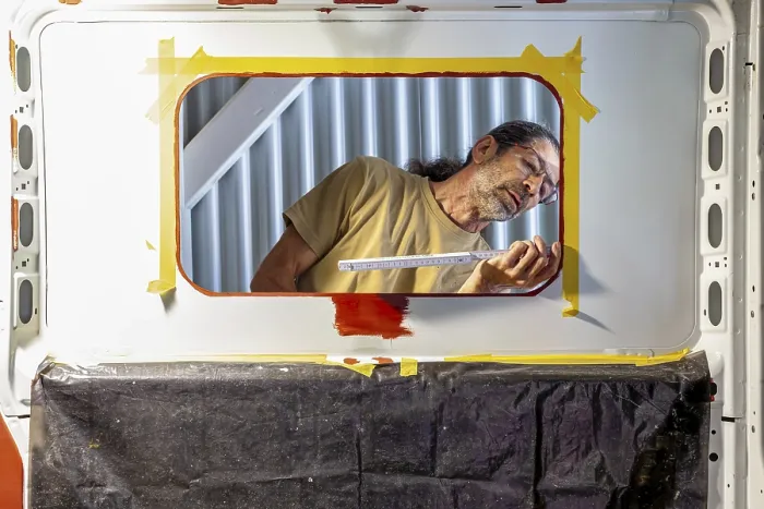 Framed Print : Camper Van Conversion - Measure Window Print Framed Print : Camper Van Conversion - Measure Window Print