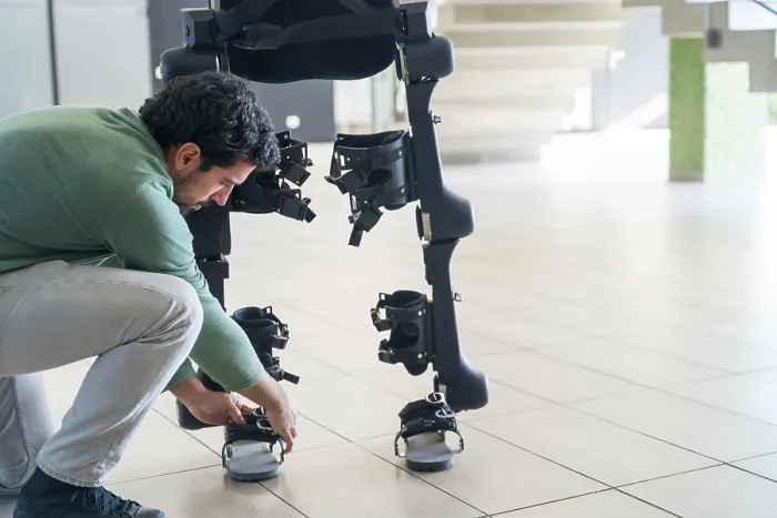 Framed Print : Mechanical Exoskeleton Engineer Checking Robot Print Framed Print : Mechanical Exoskeleton Engineer Checking Robot Print