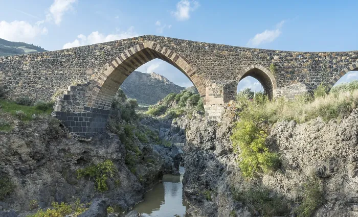 Framed Print : Medieval Bridge Print over River Simeto, Sicily, Italy