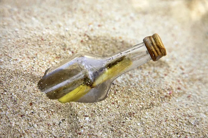 Framed Print : Message in the Bottle Print on Sand Beach Framed Print : Message in the Bottle Print on Sand Beach