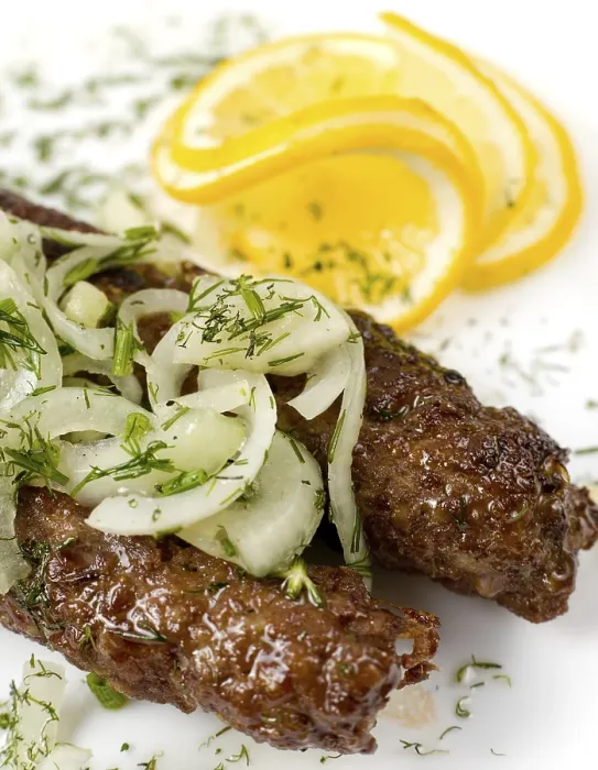 Framed Print : Minced Mutton Chops Fried on Skewers Print, Macro Framed Print : Minced Mutton Chops Fried on Skewers Print, Macro