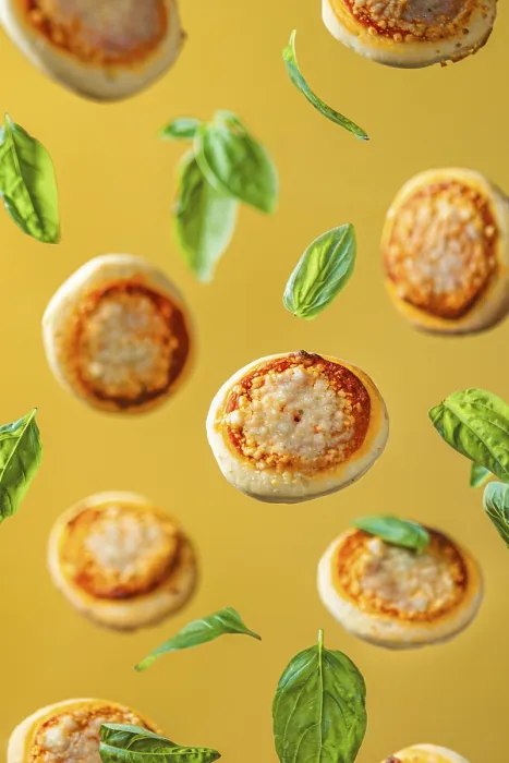 Framed Print : Mini Pizzas on Yellow Background Print Framed Print : Mini Pizzas on Yellow Background Print