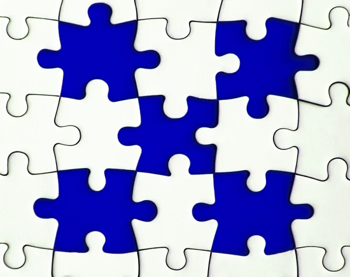 Framed Print : Missing Jigsaw Puzzle Print on Blue Background Framed Print : Missing Jigsaw Puzzle Print on Blue Background
