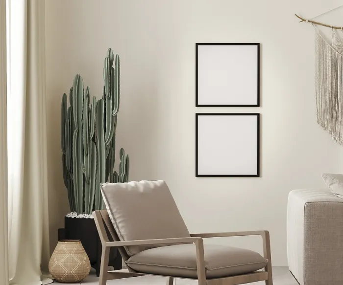 Framed Print : Boho Interior Print - Beige Wall Scene