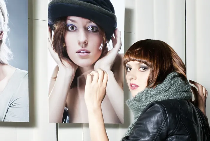 Framed Print : Model Posing in Front of a Showcase Print Framed Print : Model Posing in Front of a Showcase Print