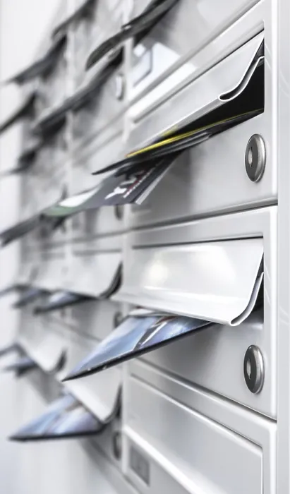 Framed Print : Modern Mailboxes Filled with Leaflets Print Framed Print : Modern Mailboxes Filled with Leaflets Print