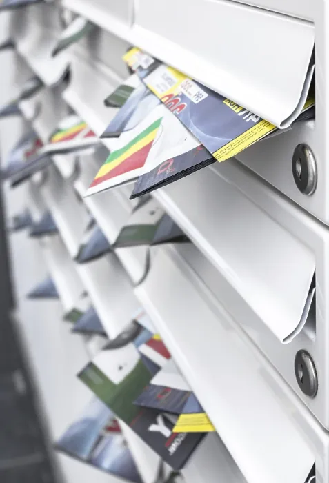 Framed Print : Modern Mailboxes Filled with Leaflets Print Framed Print : Modern Mailboxes Filled with Leaflets Print