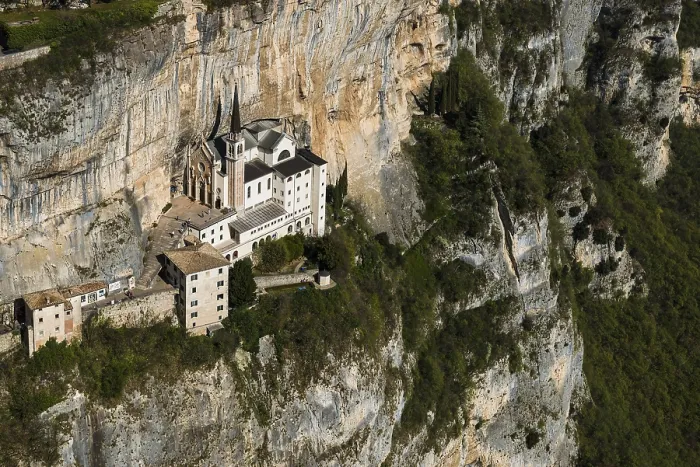 Framed Print : Monastery on a slope in a gorge Print, Veneto, Italy Framed Print : Monastery on a slope in a gorge Print, Veneto, Italy